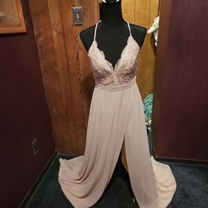 Elegant Light Pink Lace Racer Back Prom Dress Size Small